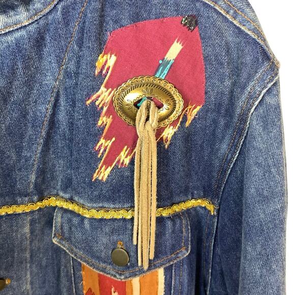 Expressions Hand Decorated VNT Southwest Denim Jacket Trucker XL Western - Picture 3 of 8